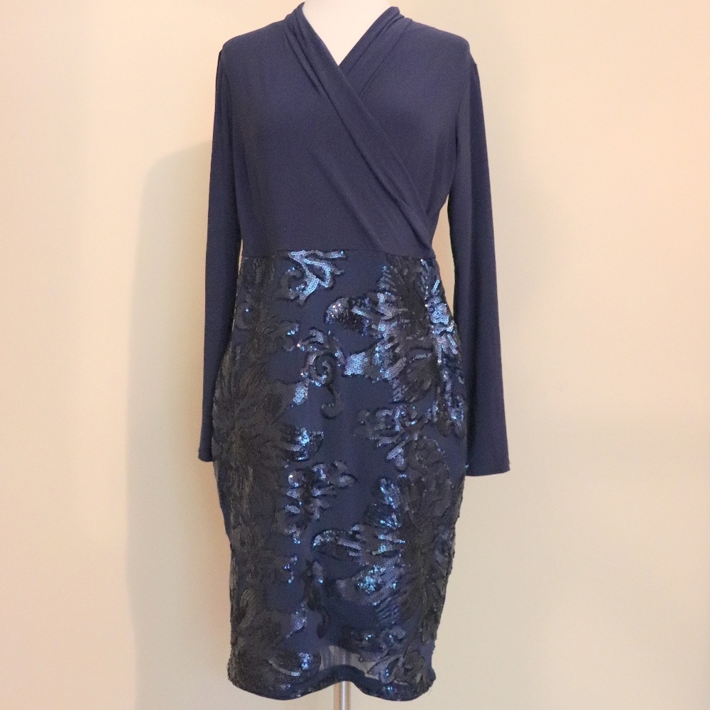 Marina Navy Sequin Bottom with Top Wrap Bodice 8P